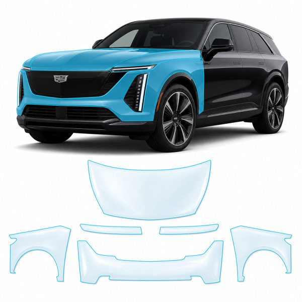 Антигравийная защитная бронепленка по лекалам для Cadillac Escalade IQ EV 2024- передняя часть авто (капот бампер фары крылья)