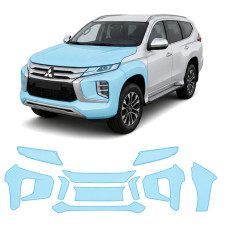 Антигравійна захисна бронеплівка за лекалами для Mitsubishi Pajero Sport III facelift 2019- передня частина авто (капот бампер крила))