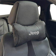 Подушка на підголівник з логотипом Jeep Екошкіра 3D Кольоровий лого Чорні-Чорний кант 1 шт