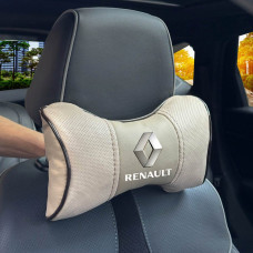 Подушка на підголівник з логотипом Renault Екошкіра 3D Кольоровий лого Бежевые-Бежевый кант 1 шт