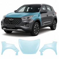 Антигравийная защитная бронепленка по лекалам для Chery Tiggo 4 Pro 2023- капот и передние крылья