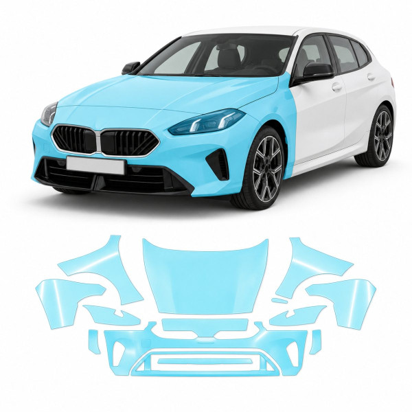 Антигравийная защитная бронепленка по лекалам для BMW 1 Series F70 2024- передняя часть авто (капот бампер фары крылья)