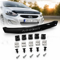 Дефлектор капота мухобойка для Hyundai Accent Solaris 2014-2017 (Короткая) Voron Glass