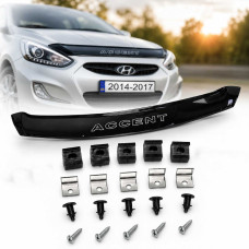 Дефлектор капоту мухобійка для Hyundai Accent Solaris 2014-2017 (Коротка) Voron Glass