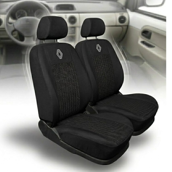 Чохли для сидінь передні 1+1 модельні Renault Kangoo II 2007-2021 Жаккард Чорні (2 підголосники)