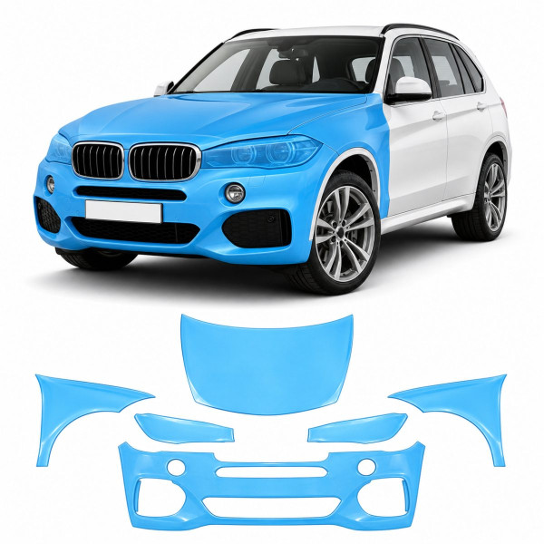 Антигравийная защитная бронепленка по лекалам для BMW X5 F15 2013-2018 - передняя часть авто (капот бампер фары крылья)