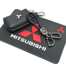 Подарунковий набір №55 для Mitsubishi / Килимок Торпеди / Брелок / Чохол тиснений шкіра