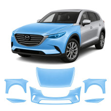 Антигравийная защитная бронепленка по лекалам для Mazda CX-9 TC 2016-2020 - передняя часть авто (капот бампер фары крылья)
