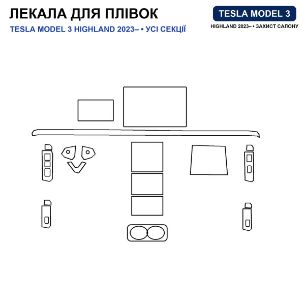 Набір Плівок захисних для салону Tesla Model 3 Highland 2023- TPH (Кансолі Дисплея Ручок)