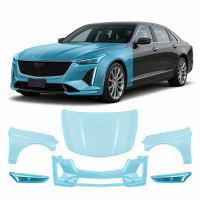 Антигравийная защитная бронепленка по лекалам для Cadillac CT6 I facelift 2019-2020 - передняя часть авто (капот бампер фары крылья)