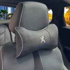 Подушка на підголівник з логотипом Peugeot Екошкіра 3D Кольоровий лого Чорна-Сірий кант 1 шт