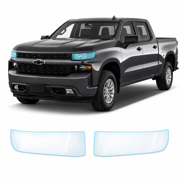 Антигравийная защитная бронепленка по лекалам для Chevrolet Silverado IV 2019-2021 - оптика (фары и ПТФ)