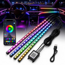 LED Підсвічування Салону ніонове 12V 22x4см RGB5050 (APP Bluetooth USB) 4 шт