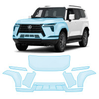 Антигравийная защитная бронепленка по лекалам для Lexus GX J250 2023- передняя часть авто (капот бампер фары крылья)