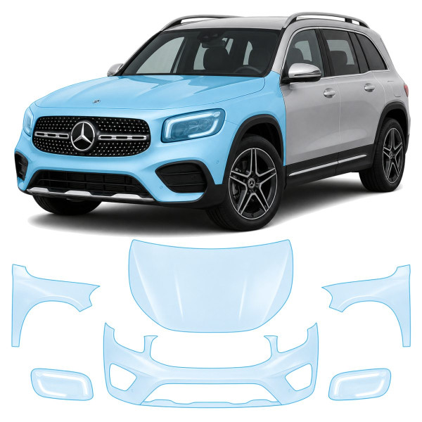 Антигравійна захисна бронеплівка за лекалами для Mercedes-Benz GLB X247 facelift 2023- передня частина авто (капот бампер крила))