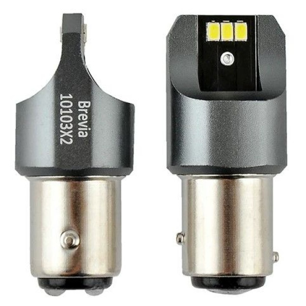 LED автолампа Brevia Power 12/24V P27/7W 6x3020SMD 330Lm 6000K CANbus BAY15d 2 шт (10103X2)