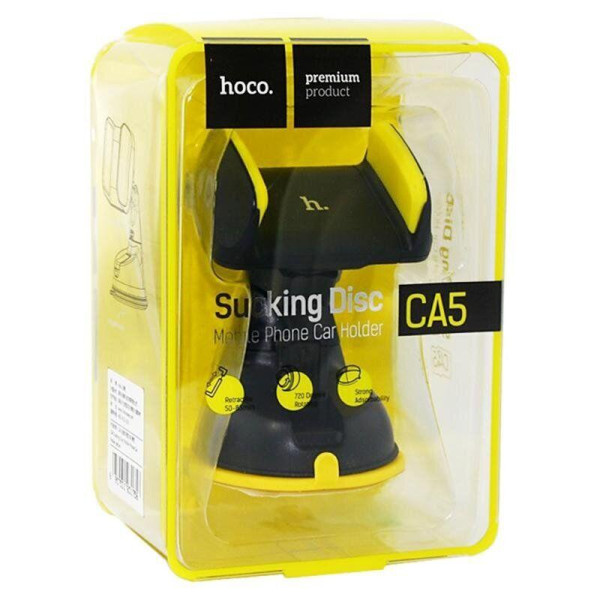 Автодержатель для телефона HOCO "CA5" на присоске жесткая ножка Black-Yellow