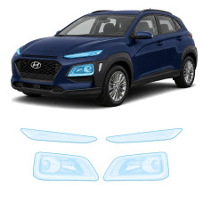 Антигравийная защитная бронепленка по лекалам для Hyundai Kona OS 2017-2020 - оптика (фары и ПТФ)
