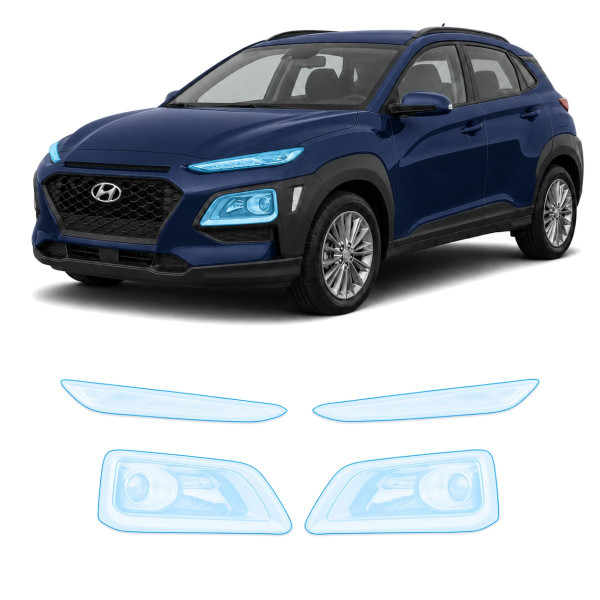Антигравийная защитная бронепленка по лекалам для Hyundai Kona OS 2017-2020 - оптика (фары и ПТФ)