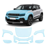 Антигравийная защитная бронепленка по лекалам для Jeep Avenger 2023- передняя часть авто (капот бампер фары крылья)