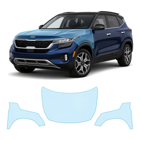 Антигравийная защитная бронепленка по лекалам для Kia Seltos SP2 2019-2022 - капот и передние крылья