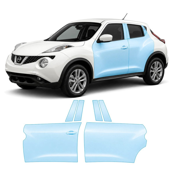 Антигравійна захисна бронеплівка за лекалами для Nissan Juke F15 2010-2019 - зони дверей і стійки вікон