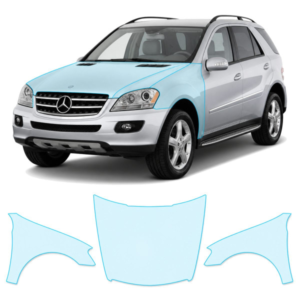 Антигравийная защитная бронепленка по лекалам для Mercedes-Benz M-Class W164 2005-2008 - капот и передние крылья