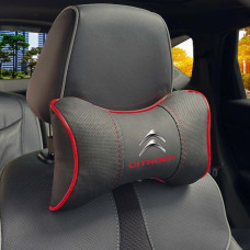 Подушка на підголівник з логотипом Citroen Екошкіра 3D Кольоровий лого Чорна-Червоний кант 1 шт