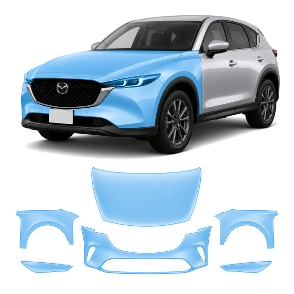 Антигравийная защитная бронепленка по лекалам для Mazda CX-5 KF facelift 2022- передняя часть авто (капот бампер фары крылья)