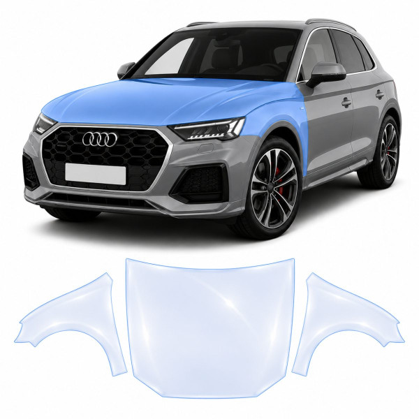 Антигравийная защитная бронепленка по лекалам для Audi Q5 FY facelift 2021-2024 - капот и передние крылья