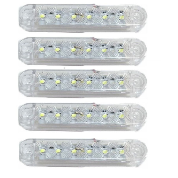 Габарит LED прямоугольный 100х20 мм / 12/24V / 6 диодов / Белый 1 шт (MRT 53)