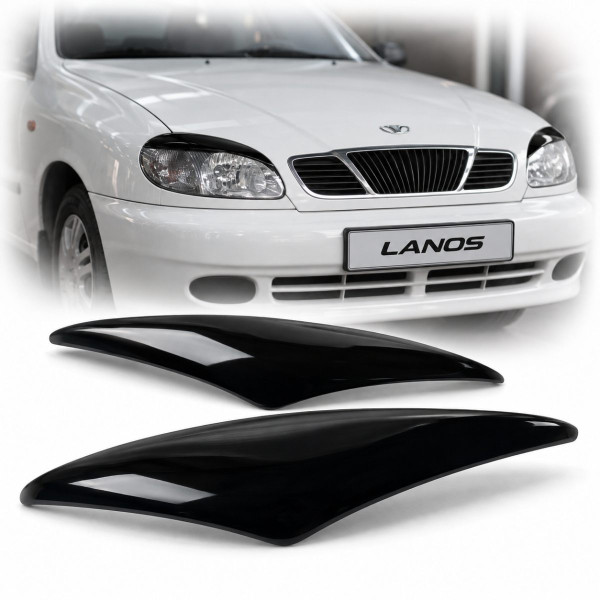 Реснички фар для Daewoo Lanos Волна Черные 2 шт Voron glass