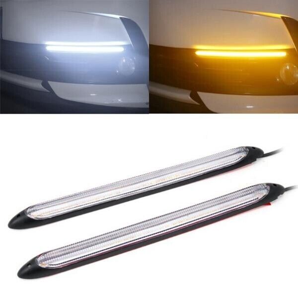 LED Дневные ходовые огни ДХО 12V 23 см Бегущий поворот 2 шт (Белый и Желтый Свет)