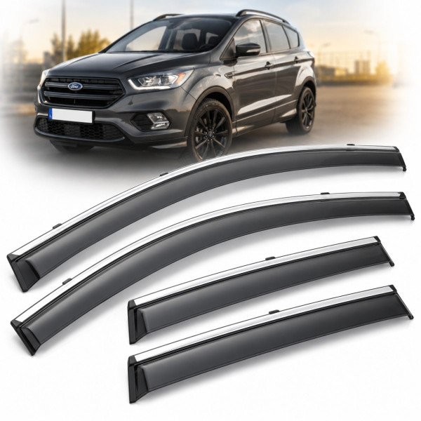 Дефлектори вікон вітровики Benke для Ford Kuga / Escape 2013-2019 Хром Молдинг Нержавіюча сталь 3D (BFDYH1323-W/S)
