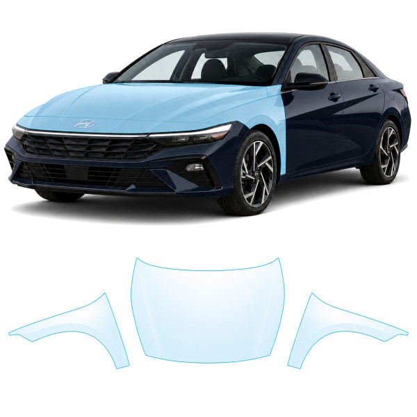 Антигравийная защитная бронепленка по лекалам для Hyundai Elantra CN7 facelift 2024- капот и передние крылья