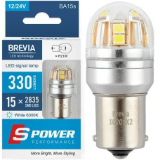 LED автолампа Brevia Spower 12/24V T25 P21W 15x2835SMD 330Lm 6000K CANbus BA15s 2 шт (10201X2)
