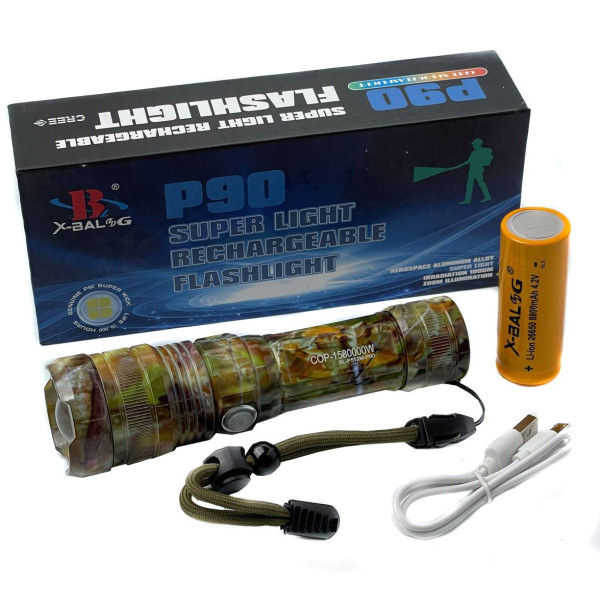 LED Ліхтар ручний POLICE P512-P90-500 lum 150 метрів 8800mAh (USB Зарядка)