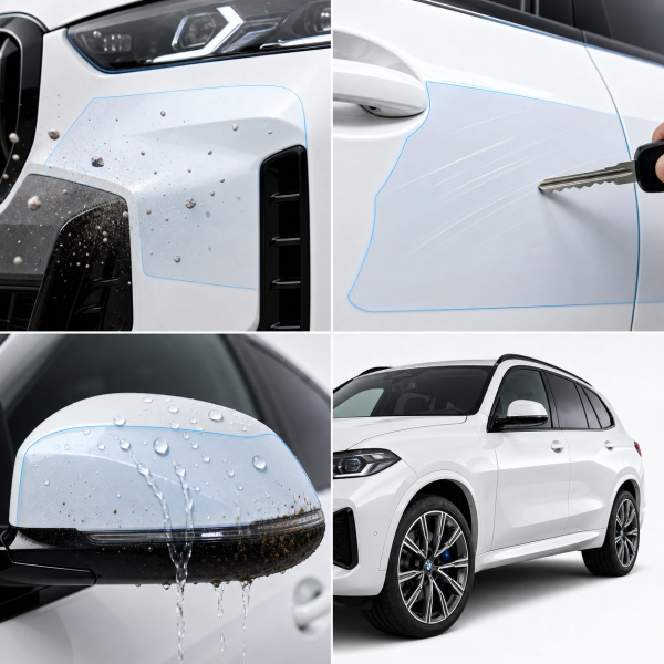 Антигравийная защитная бронепленка по лекалам для BMW X5 G05 facelift 2023- зоны дверей и стойки окон