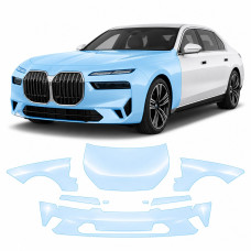 Антигравийная защитная бронепленка по лекалам для BMW i7 G70 2022- передняя часть авто (капот бампер фары крылья)