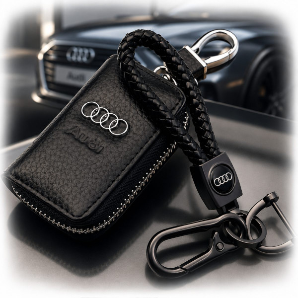 Набір автолюбителя №5 для Audi / Брелок з карабіном і гаманець для автоключів з логотипом / тиснений шкіра