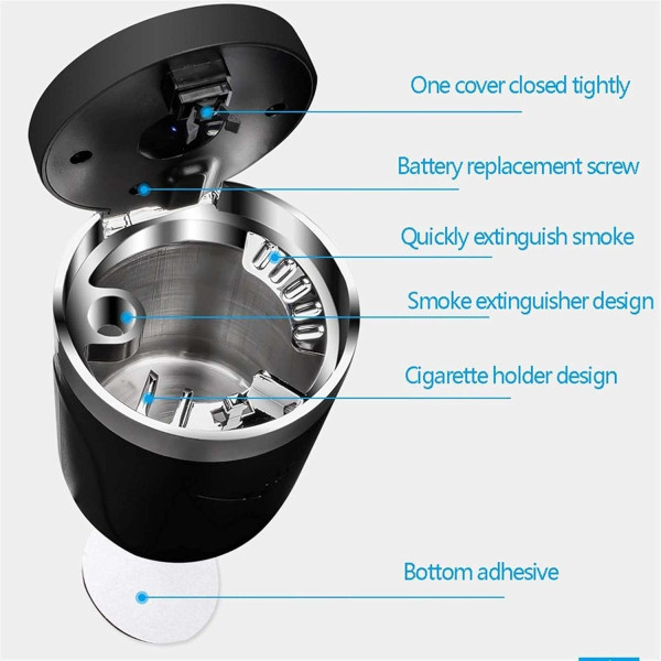 Пепельница автомобильная Ashtray с подсветкой Чаша Металл (Нажимная Крышка)