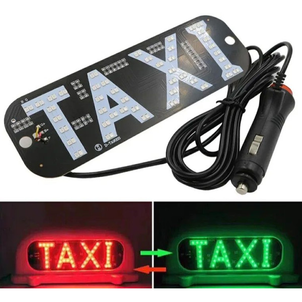 LED Табличка TAXI 12V Двоколірна Червоний Зелений 19 x 6 см (Прикурювач Присоски)