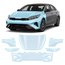 Антигравийная защитная бронепленка по лекалам для Kia Cerato/Forte BD facelift 2022-2024 - передняя часть авто (капот бампер фары крылья)
