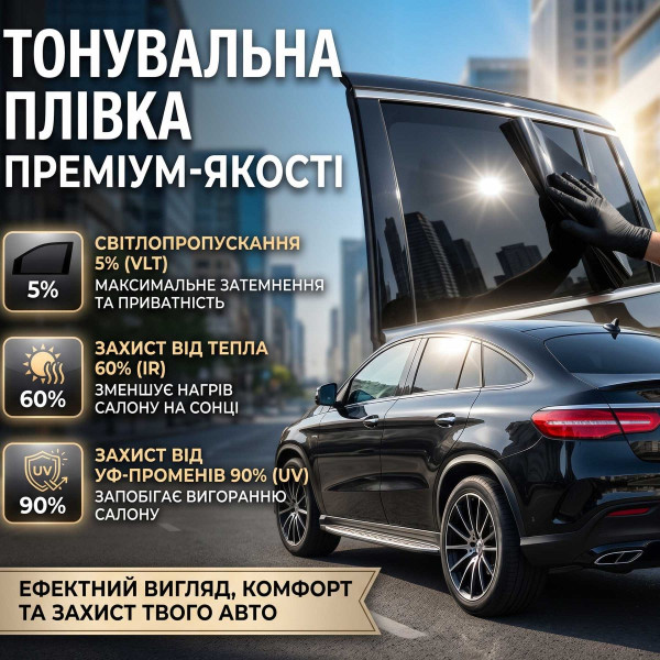 Тонувальна плівка Професійна VLT 3% IR 60% UV 90% Ширина 50 см Довжина 1 Метр Антицарапка (AS03)