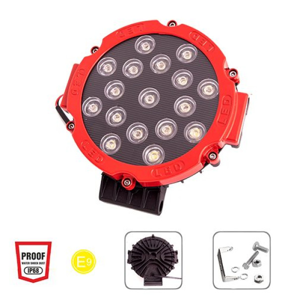 LED Додаткова Фара 175x40x195 мм 51W 17Led*3W 6000К 9-36V (WLP-51R1RD)