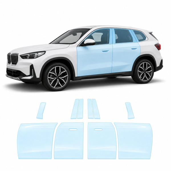 Антигравийная защитная бронепленка по лекалам для BMW iX1 U11 2022- зоны дверей и стойки окон