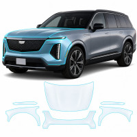 Антигравийная защитная бронепленка по лекалам для Cadillac Vistiq EV 2025- передняя часть авто (капот бампер фары крылья)