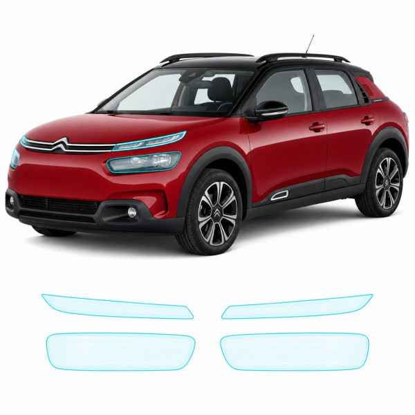 Антигравийная защитная бронепленка по лекалам для Citroen C4 Cactus I facelift 2018-2020 - оптика (фары и ПТФ)