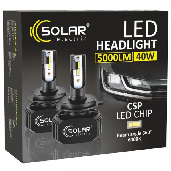 LED лампи автомобільні Solar H4 12/24V 5000Lm 40W 6000K IP65 2 шт радіатор (8204)