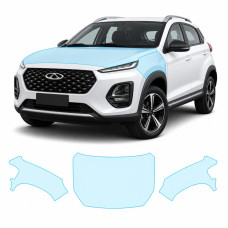 Антигравийная защитная бронепленка по лекалам для Chery Tiggo 2 Pro I 2022- капот и передние крылья